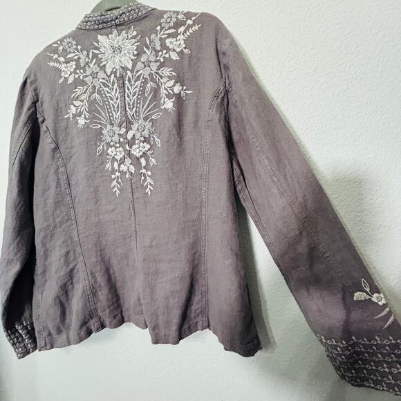 Johnny Was Workshop Oleander Linen Jacket Grey Safari Embroidered Women Medium - Picture 15 of 16